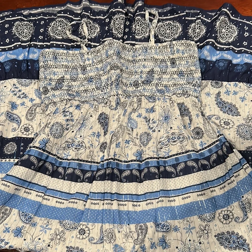 NWT Justice Maxi Dress Blue White Silver Metallic Stretchy Bodice Size 20